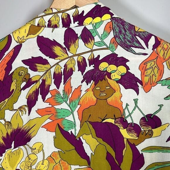 DANIEL HECHTER Unisex Tropical Short Sleeve Button Down Shirt White Size Large - Picture 11 of 14